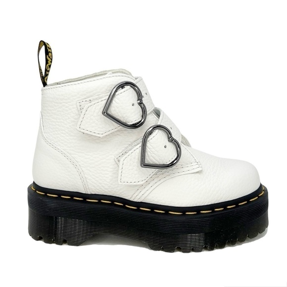 New Dr. Martens Devon Heart Platform White Leather Ankle Boots Women Size 5 Docs - Picture 1 of 11